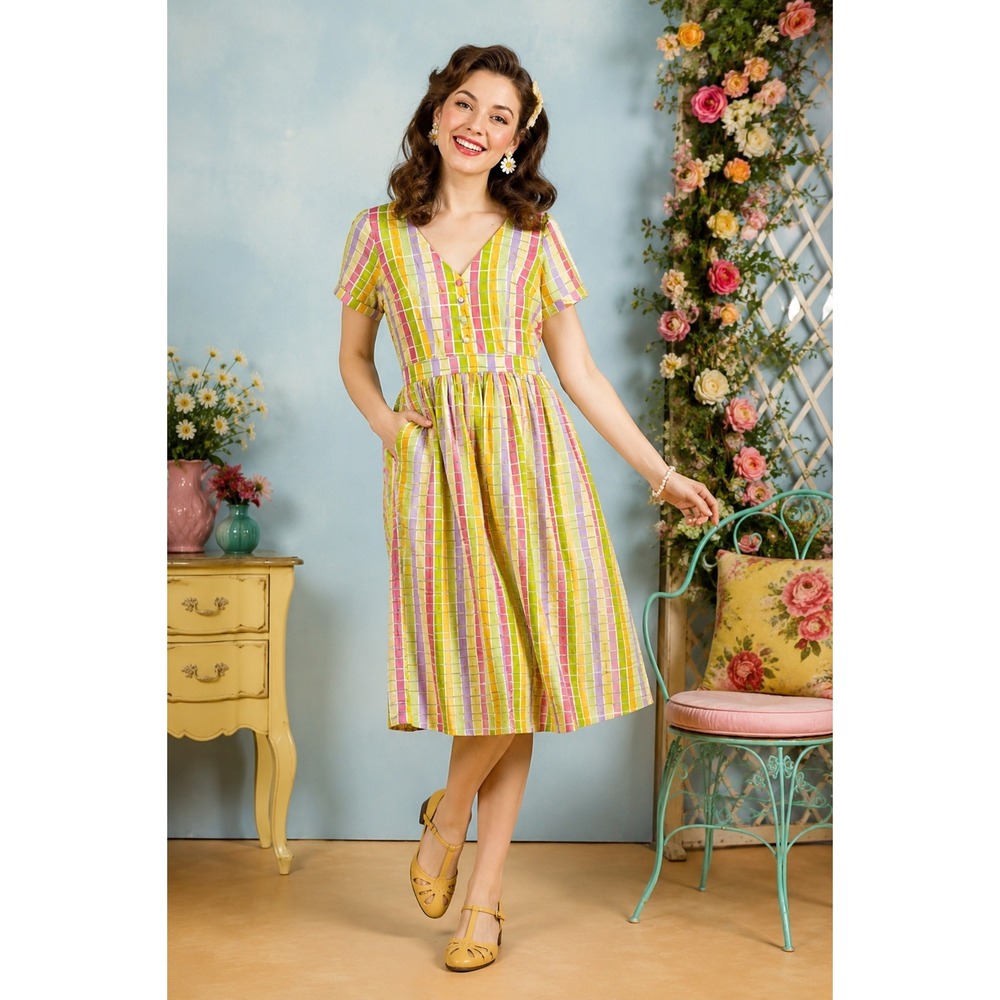 NWT ModCloth POPSICLE PARTY RETRO VINTAGE INSPO MIDI DRESS WOMEN 8 Pastel